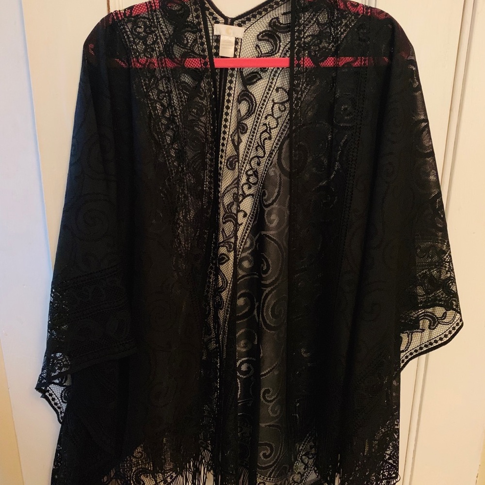Charming Charlie Black Lace Kimono. One Size